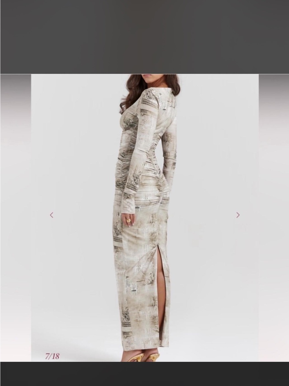 HOUSE OF CB LANETTA Long Sleeve Printed Maxi Dress in Beige